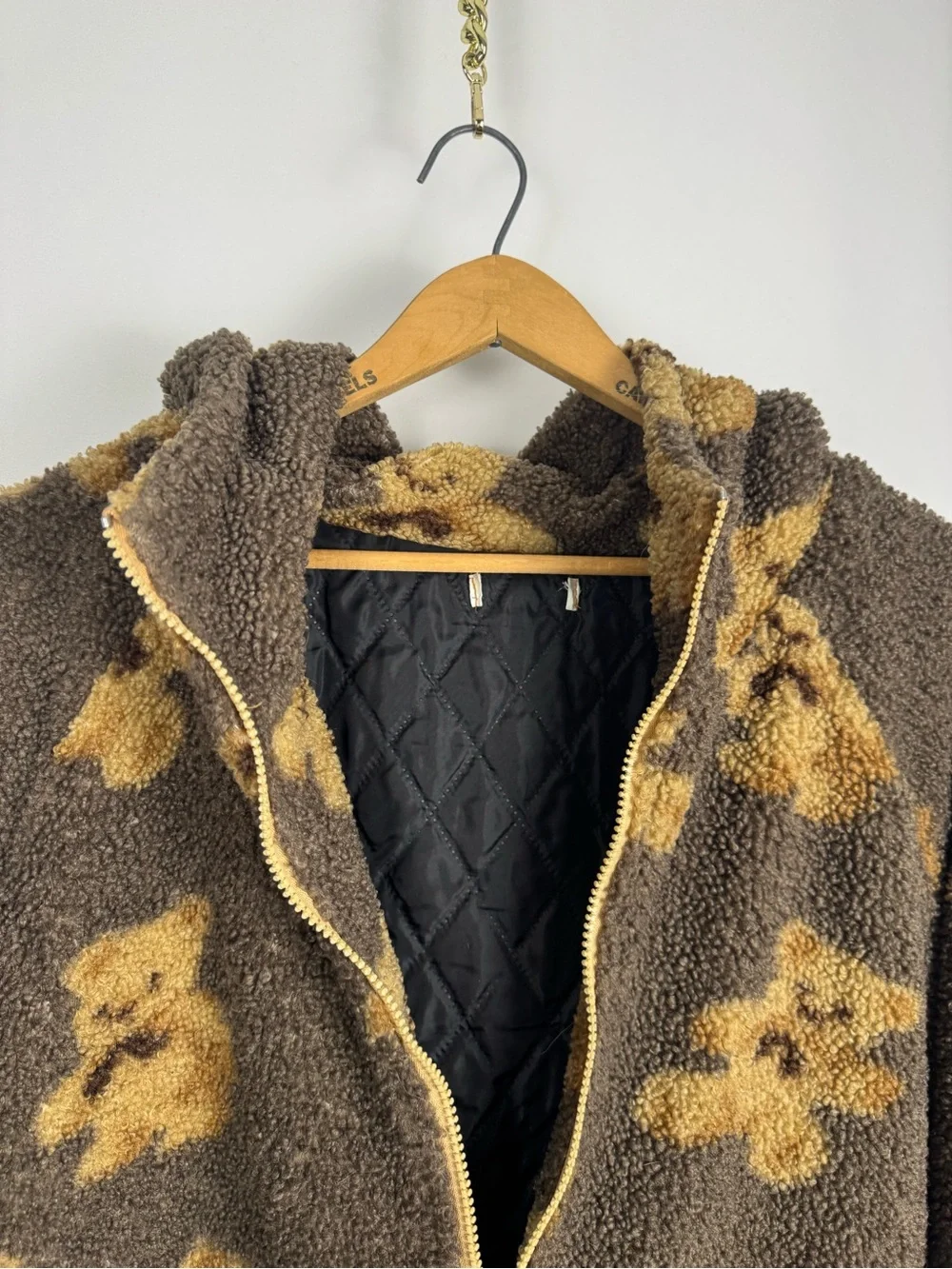 Vintage 90s Brown Teddy Bear Sherpa Zip Fleece Hoodie - Picture 7 of 8